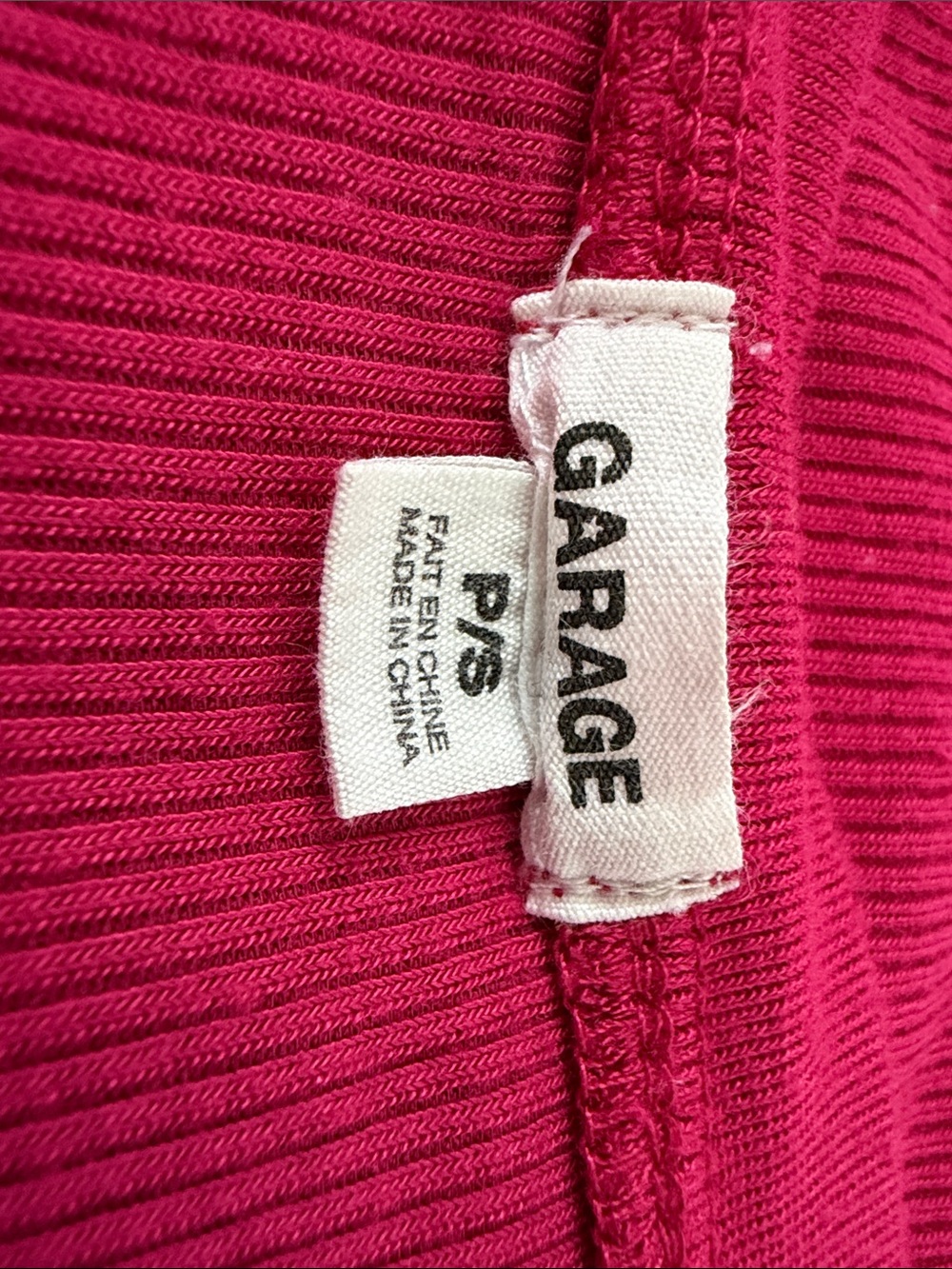 Garage Ribbed V-Neck Long-Sleeve Top - Fuchsia - Picture 2 of 2